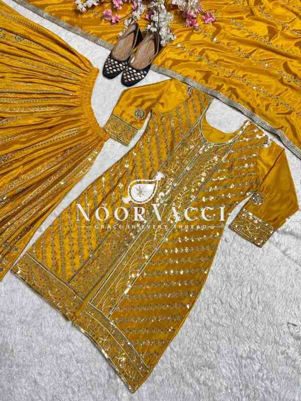 Elegant Faux Georgette Party Wear Sharara Set with Heavy Embroidery & Dupatta – Fully Stitched Glam Look - Image 5