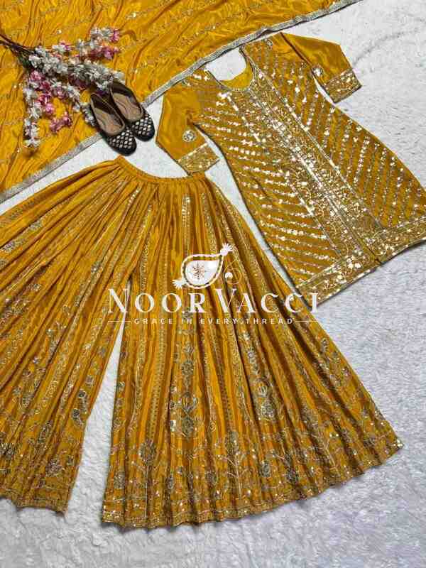 Elegant Faux Georgette Party Wear Sharara Set with Heavy Embroidery & Dupatta – Fully Stitched Glam Look - Image 8