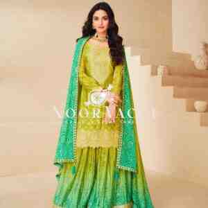 Heavy Chinon Silk Printed Embroidered Sharara Suit with Dupatta