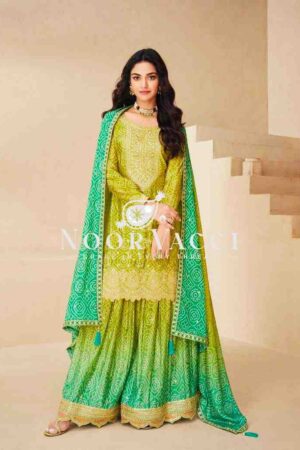 Buy Heavy Chinon Silk Printed Embroidered Sharara Suit with Dupatta