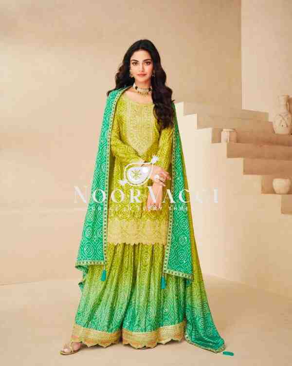 Heavy Chinon Silk Printed Embroidered Sharara Suit with Dupatta