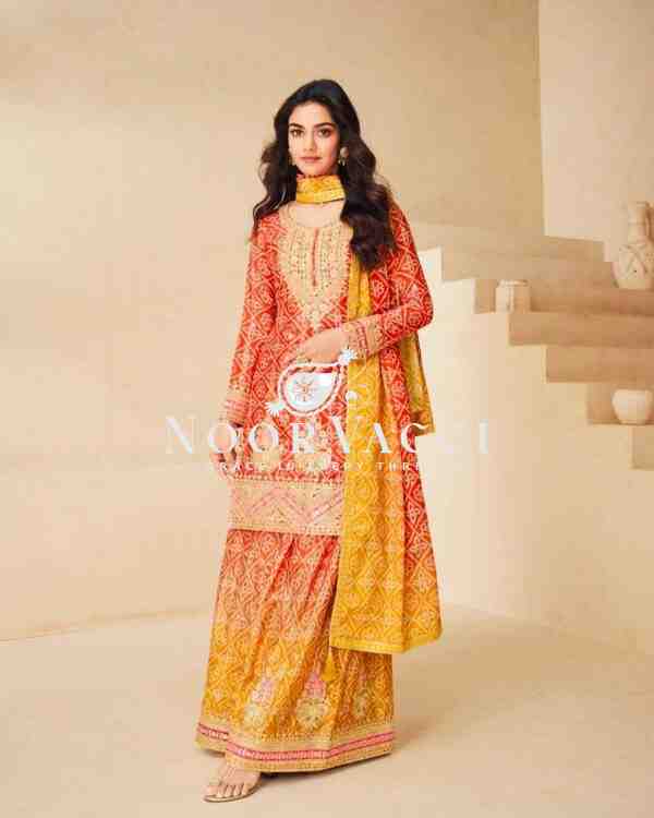Heavy Chinon Silk Printed Embroidered Sharara Suit with Dupatta - Image 2