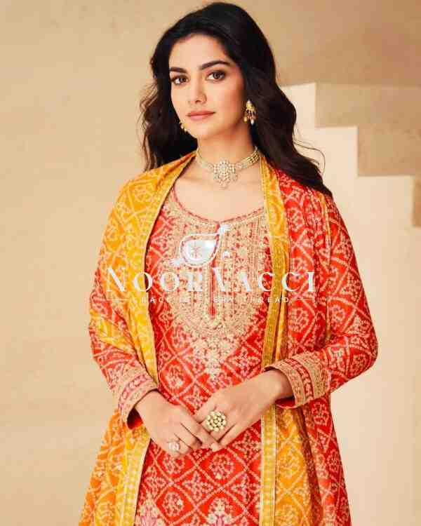 Heavy Chinon Silk Printed Embroidered Sharara Suit with Dupatta - Image 3