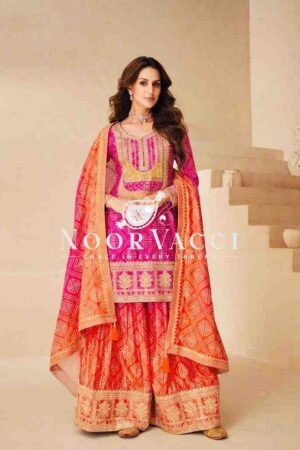 Shop Heavy Chinon Silk Printed Embroidered Sharara Suit with Dupatta