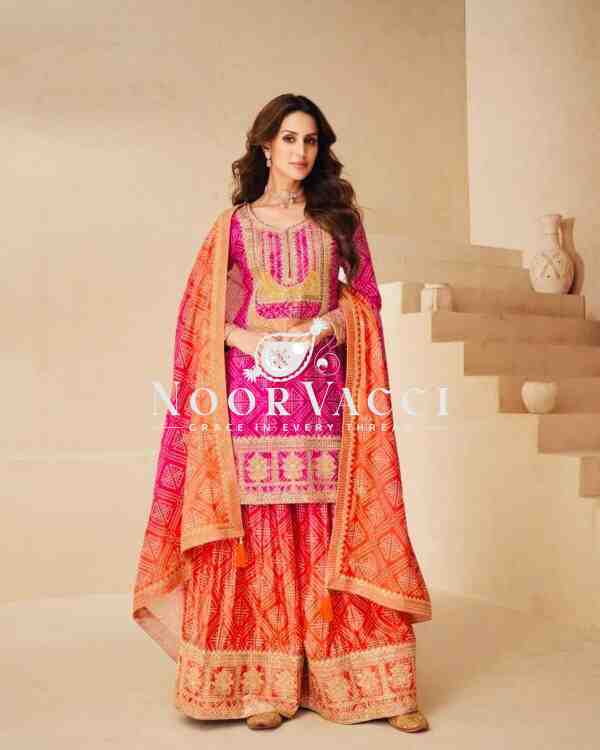Heavy Chinon Silk Printed Embroidered Sharara Suit with Dupatta