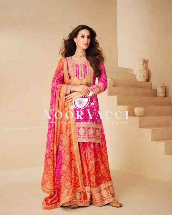 Heavy Chinon Silk Printed Embroidered Sharara Suit with Dupatta - Image 2