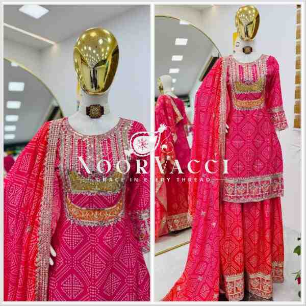 Heavy Chinon Silk Printed Embroidered Sharara Suit with Dupatta - Image 2