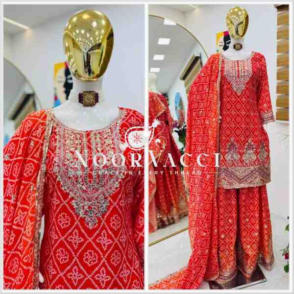 Heavy Chinon Silk Printed Embroidered Sharara Suit with Dupatta - Image 2