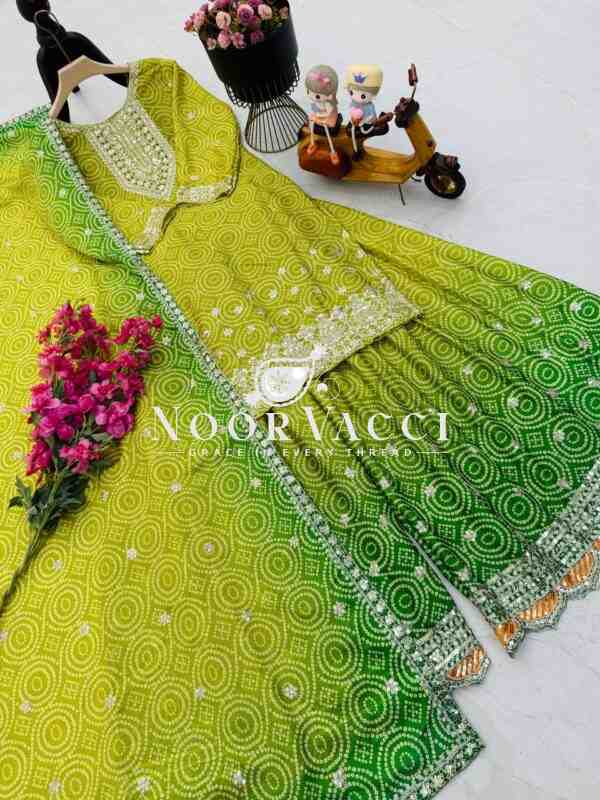 Heavy Chinon Silk Printed Embroidered Sharara Suit with Dupatta - Image 6