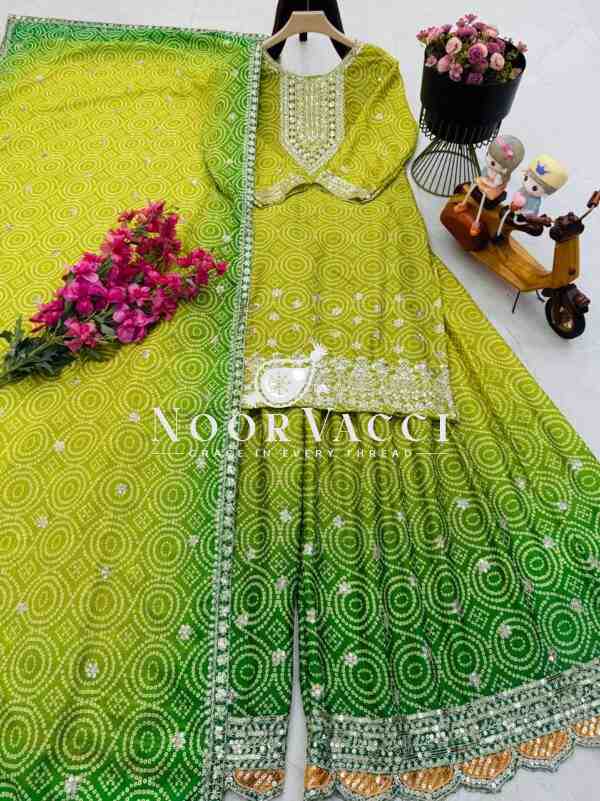 Heavy Chinon Silk Printed Embroidered Sharara Suit with Dupatta - Image 7