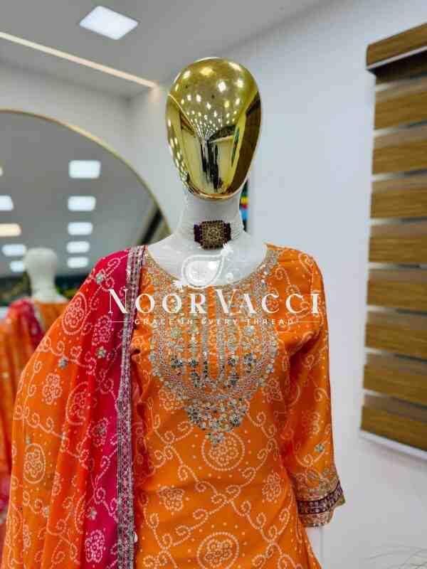 Heavy Chinon Silk Printed Embroidered Sharara Suit with Dupatta - Image 2
