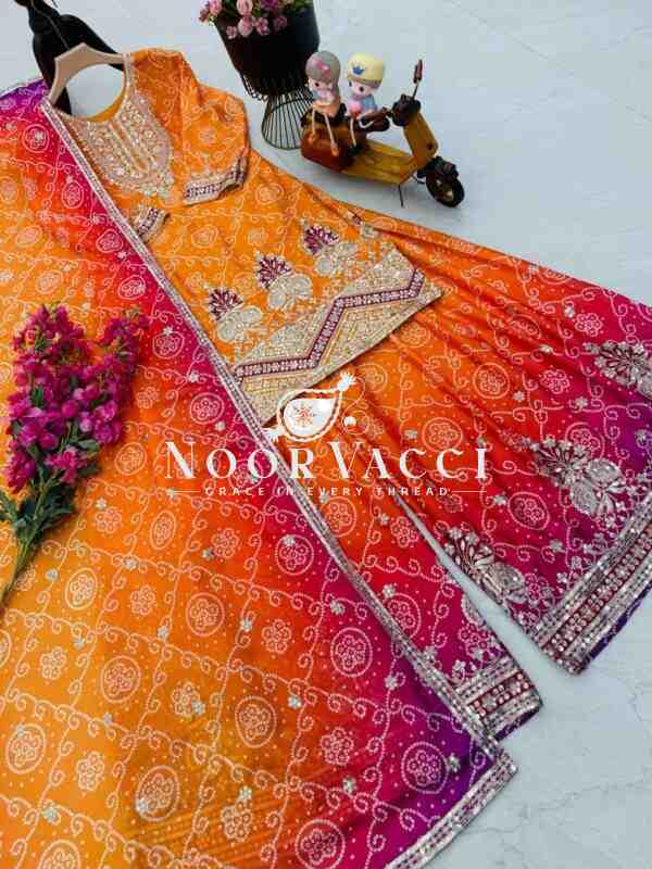 Heavy Chinon Silk Printed Embroidered Sharara Suit with Dupatta - Image 5