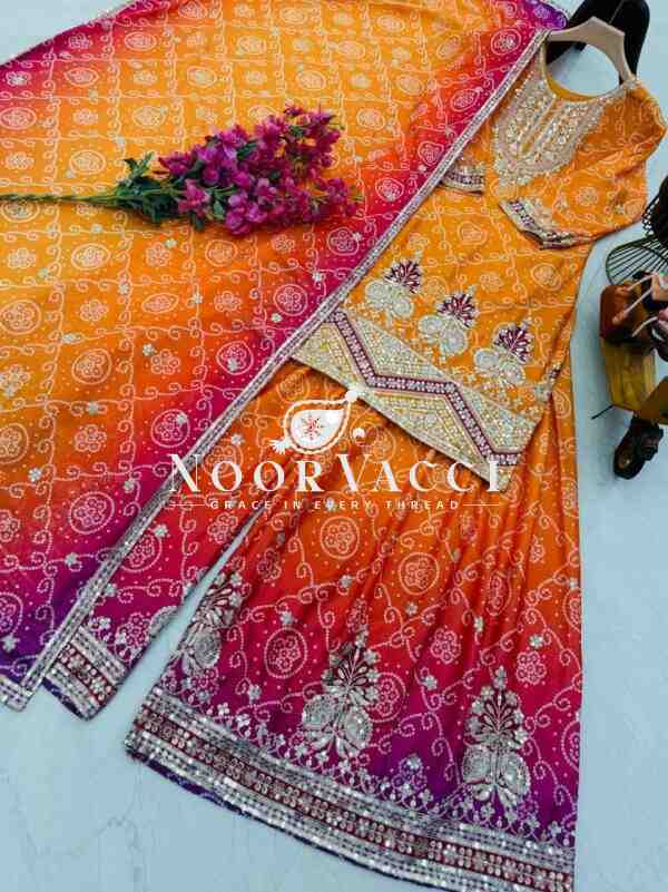 Heavy Chinon Silk Printed Embroidered Sharara Suit with Dupatta - Image 6