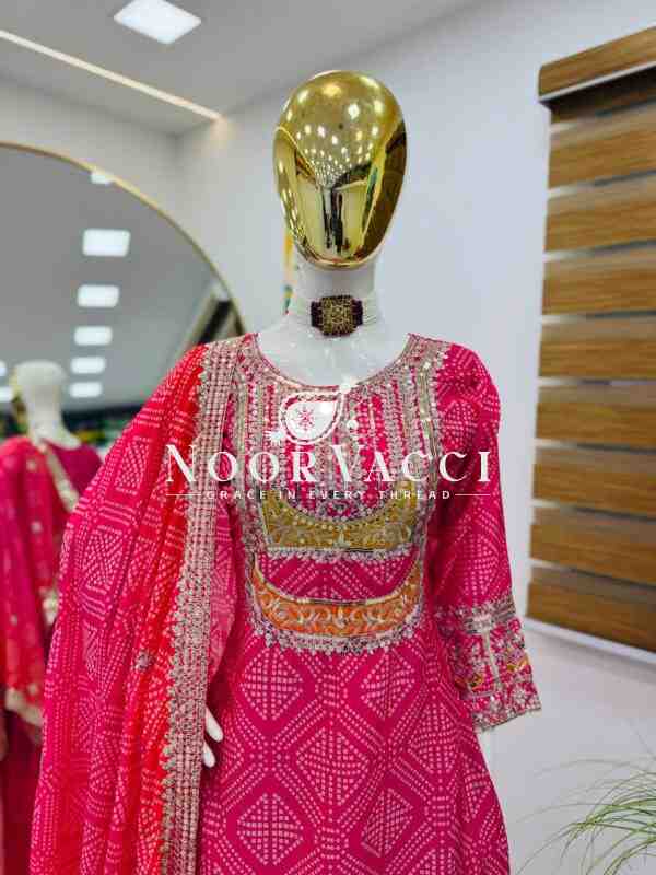 Heavy Chinon Silk Printed Embroidered Sharara Suit with Dupatta - Image 3