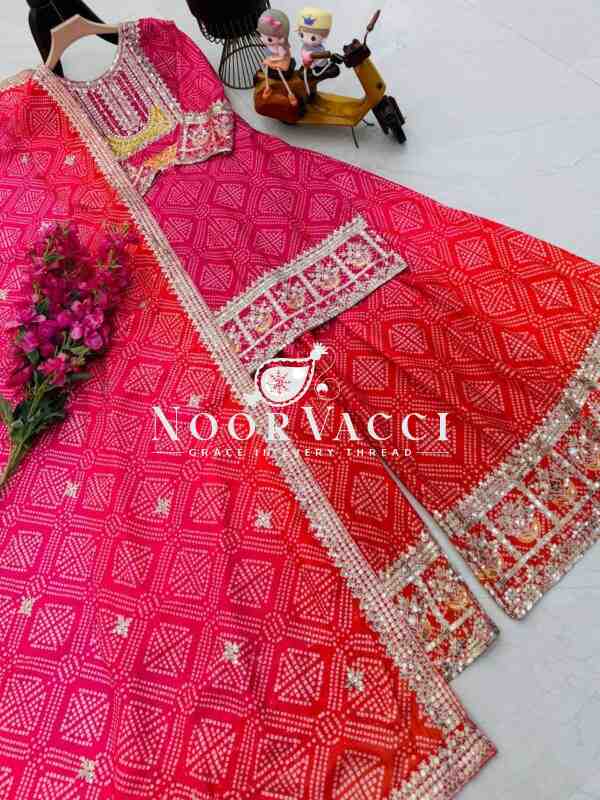 Heavy Chinon Silk Printed Embroidered Sharara Suit with Dupatta - Image 4