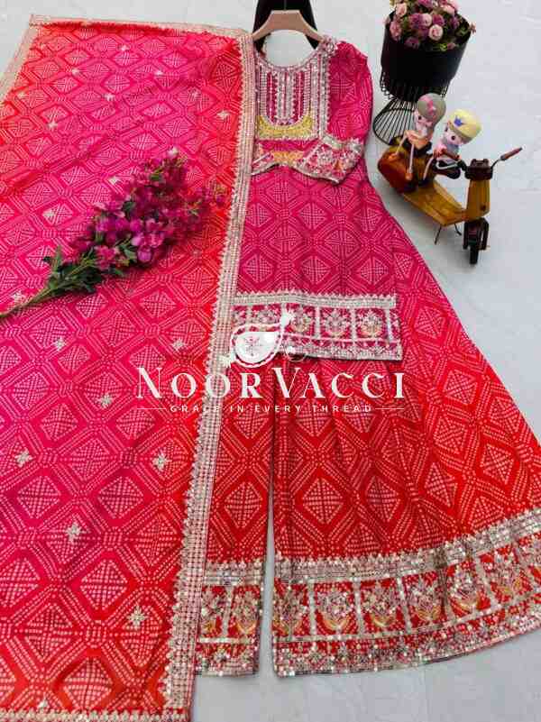 Heavy Chinon Silk Printed Embroidered Sharara Suit with Dupatta - Image 5