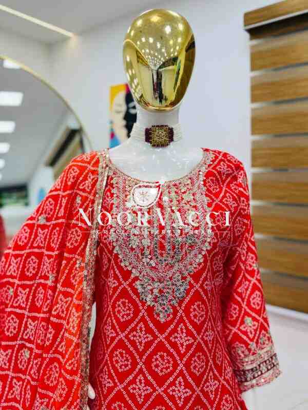 Heavy Chinon Silk Printed Embroidered Sharara Suit with Dupatta - Image 3
