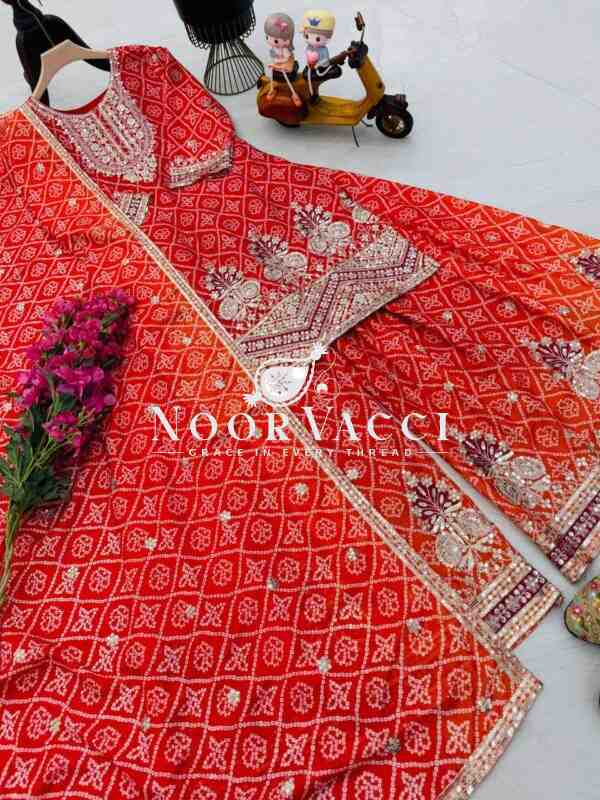 Heavy Chinon Silk Printed Embroidered Sharara Suit with Dupatta - Image 4