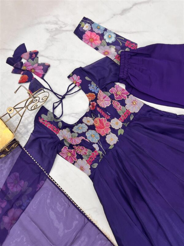Buy Organza Silk Floral Anarkali Suit Set with Dupatta and Pant - Image 9