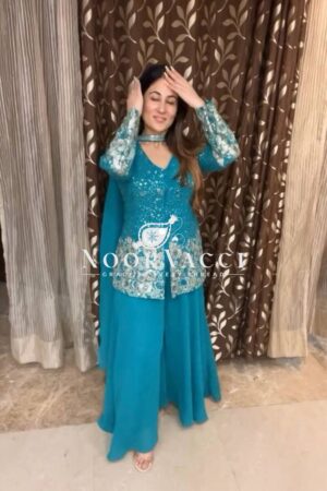 Shop Embroidered Fox Georgette Plazo Suit with Dupatta