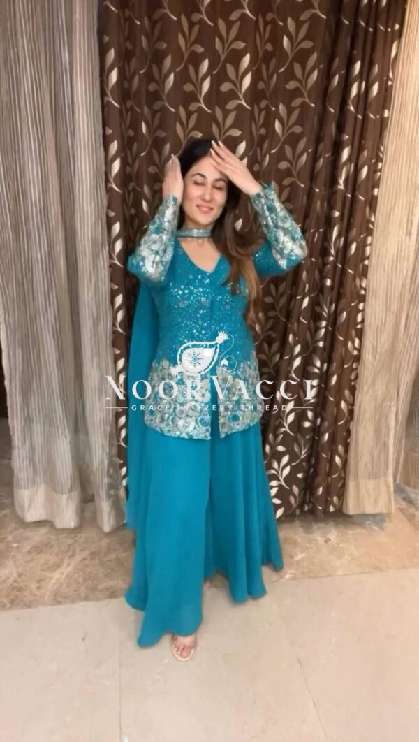 Shop Embroidered Fox Georgette Plazo Suit with Dupatta