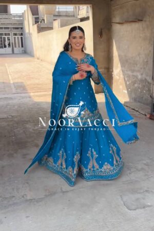 Buy Chinon Embroidered Sharara Suit with Sequins Work