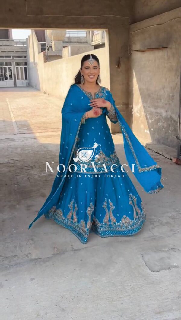 Buy Chinon Embroidered Sharara Suit with Sequins Work