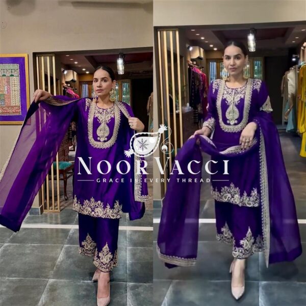 Shop Chinon Embroidered Sharara Suit with Coding Sequence Work - Image 2