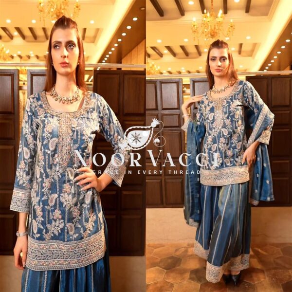 Shop Fox Georgette Embroidered Suit with Sequence Work and Dupatta - Image 2