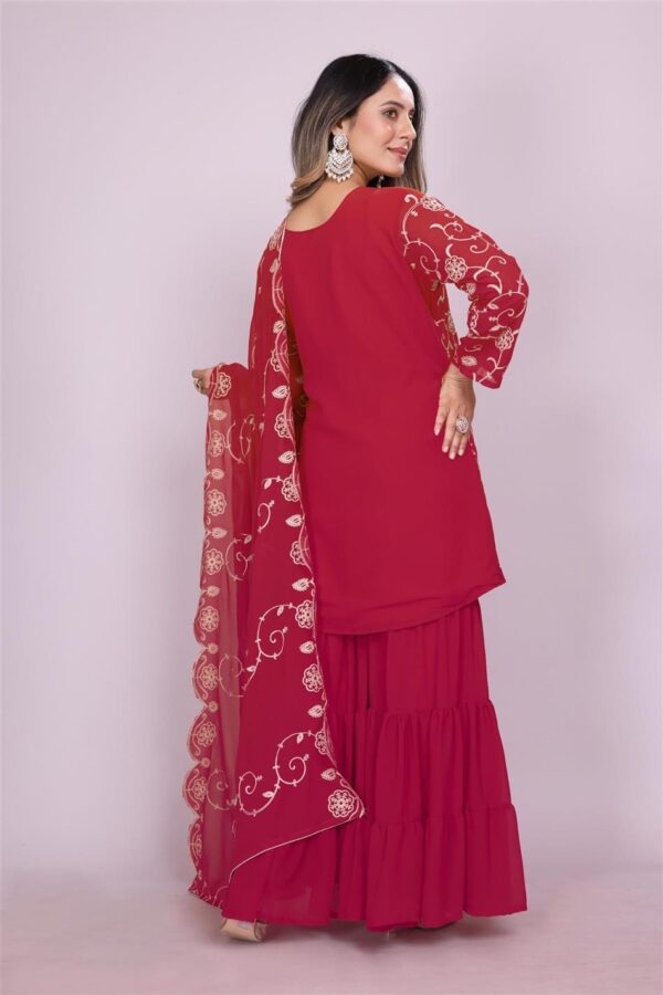 Shop Embroidered Fox Georgette Sharara Suit with Dupatta - Image 5