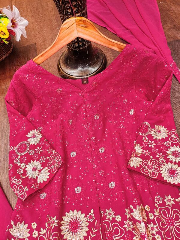 Buy Embroidered Fox Georgette Plazo Suit with Dupatta - Image 3