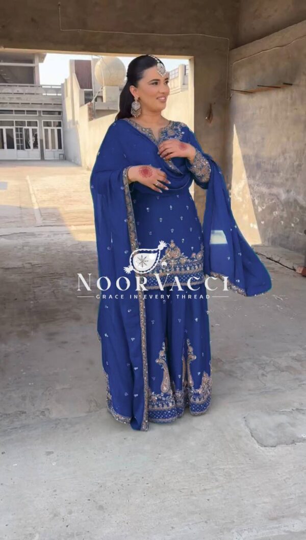 Shop Chinon Embroidered Sharara Suit with Sequins Work - Image 3
