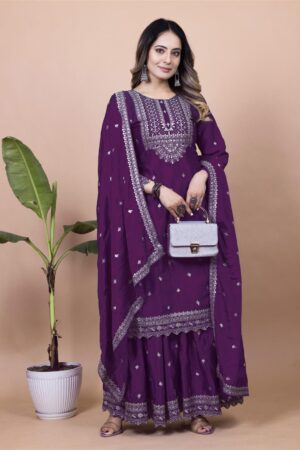 Buy Chinon Embroidered Sharara Suit with Sequin Detailing