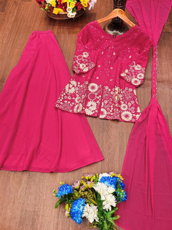 Buy Embroidered Fox Georgette Plazo Suit with Dupatta - Image 4