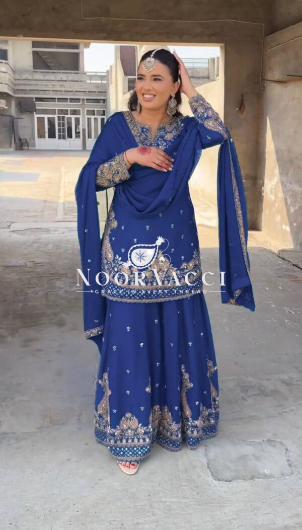 Shop Chinon Embroidered Sharara Suit with Sequins Work - Image 4