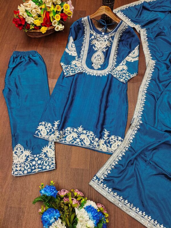 Buy Chinon Embroidered Sharara Suit with Coding Sequence Work - Image 3