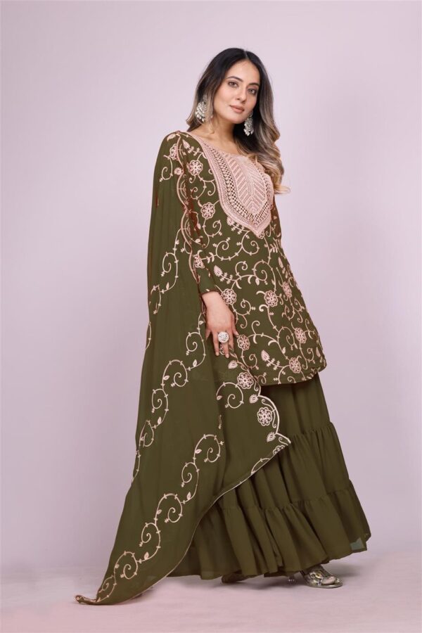 Buy Embroidered Fox Georgette Sharara Suit with Dupatta - Image 4
