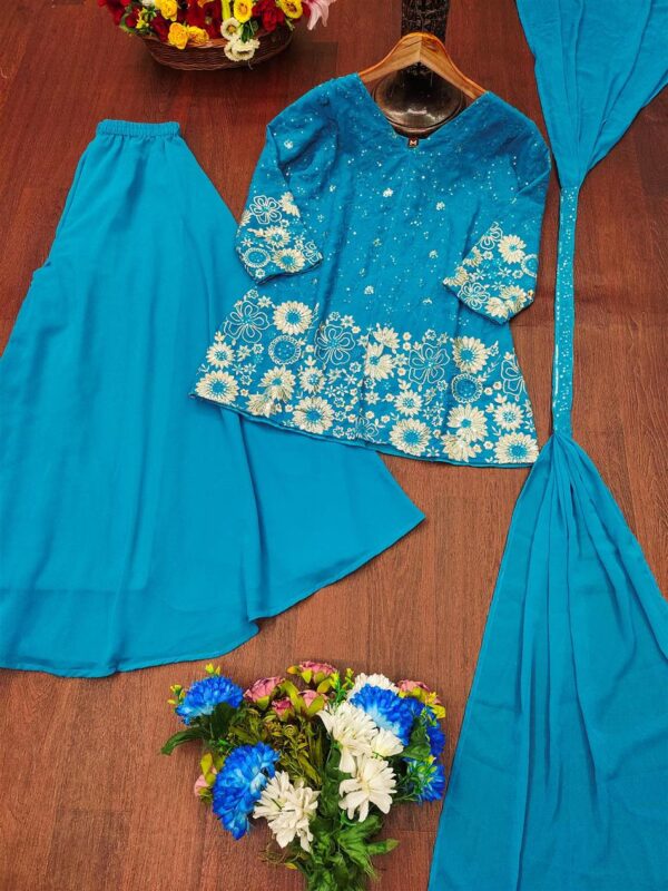 Shop Embroidered Fox Georgette Plazo Suit with Dupatta - Image 6