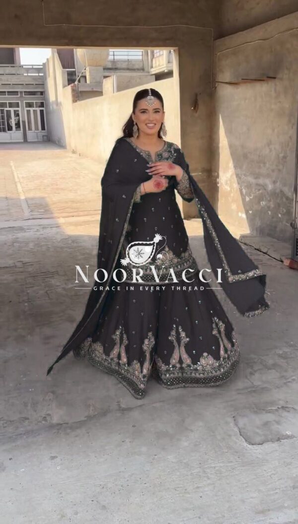 Buy Chinon Embroidered Sharara Suit with Sequins Work - Image 2