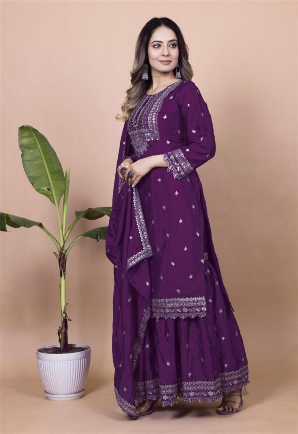 Buy Chinon Embroidered Sharara Suit with Sequin Detailing - Image 5