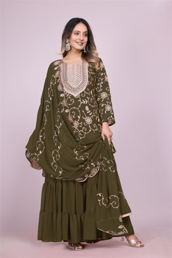 Buy Embroidered Fox Georgette Sharara Suit with Dupatta - Image 2