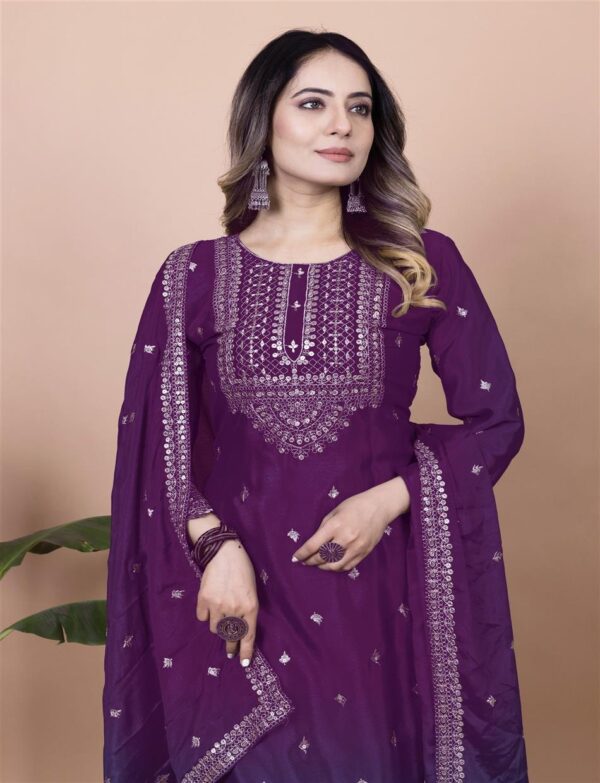 Buy Chinon Embroidered Sharara Suit with Sequin Detailing - Image 2