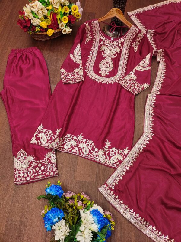 Buy Chinon Embroidered Sharara Suit with Coding Sequence Work - Image 6