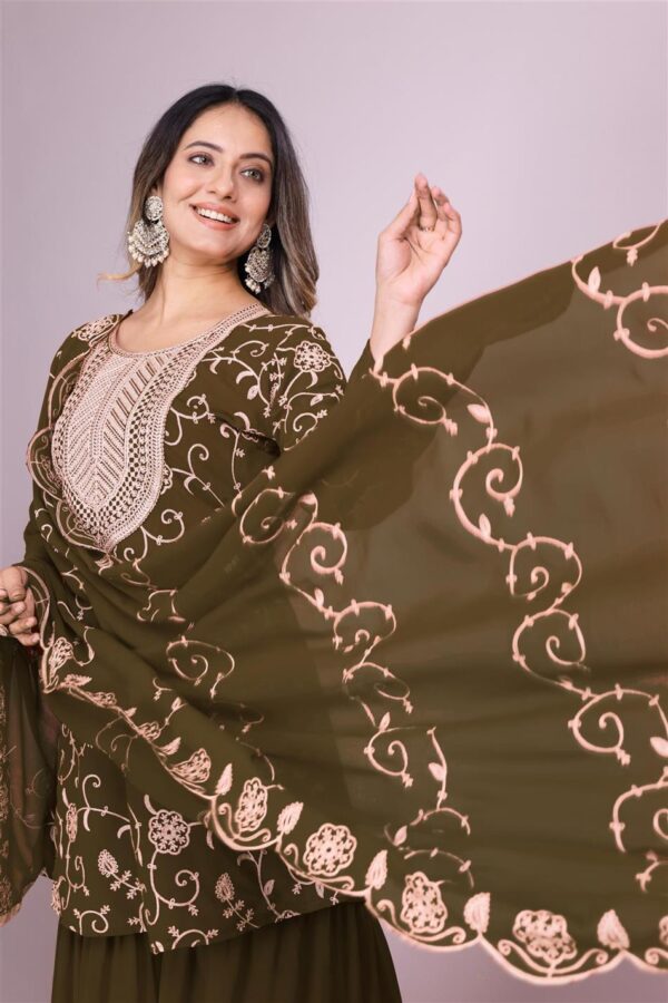 Buy Embroidered Fox Georgette Sharara Suit with Dupatta - Image 3