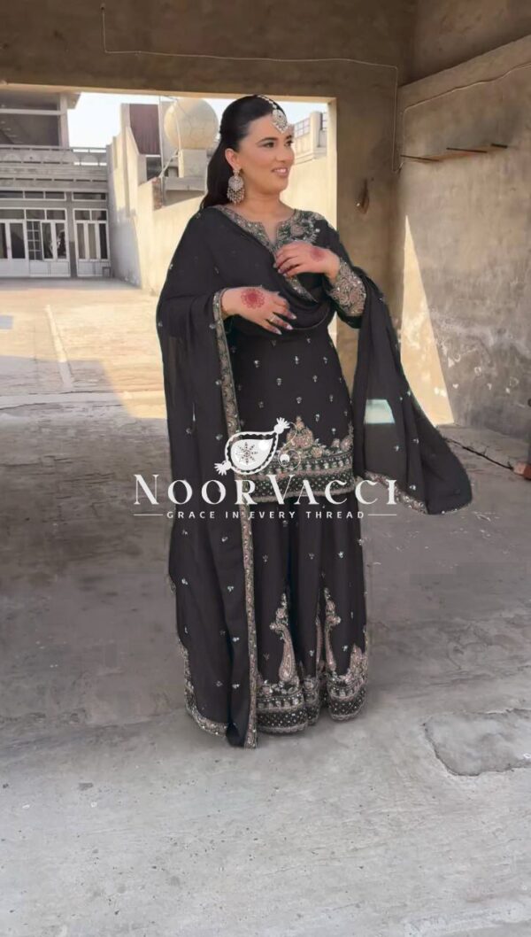 Buy Chinon Embroidered Sharara Suit with Sequins Work - Image 3