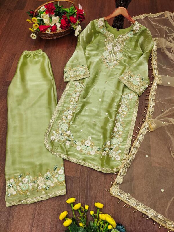 Buy Jimmy Choo Embroidered Suit with Diamond & Moti Hand Work and Dupatta - Image 6