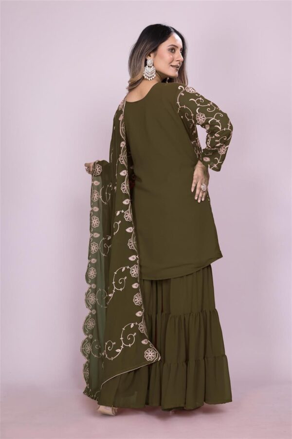 Buy Embroidered Fox Georgette Sharara Suit with Dupatta - Image 5