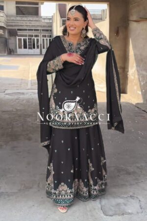 Buy Chinon Embroidered Sharara Suit with Sequins Work