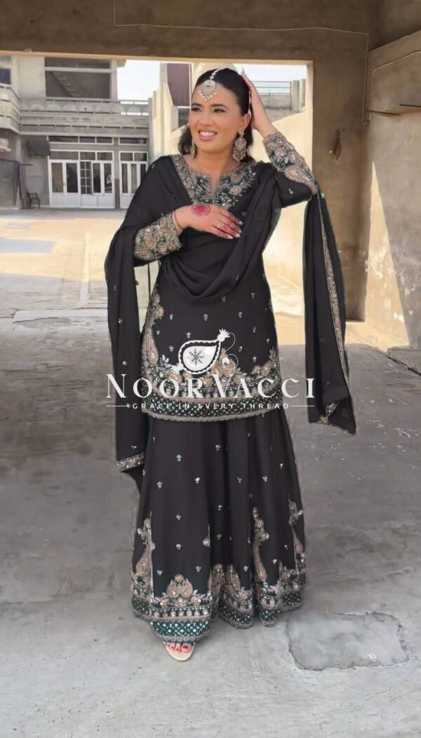 Buy Chinon Embroidered Sharara Suit with Sequins Work - Image 4