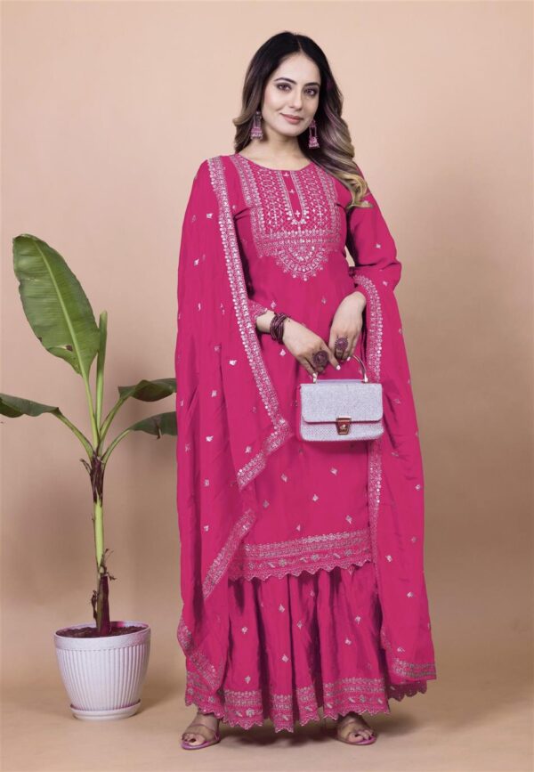 Shop Chinon Embroidered Sharara Suit with Sequin Detailing - Image 2